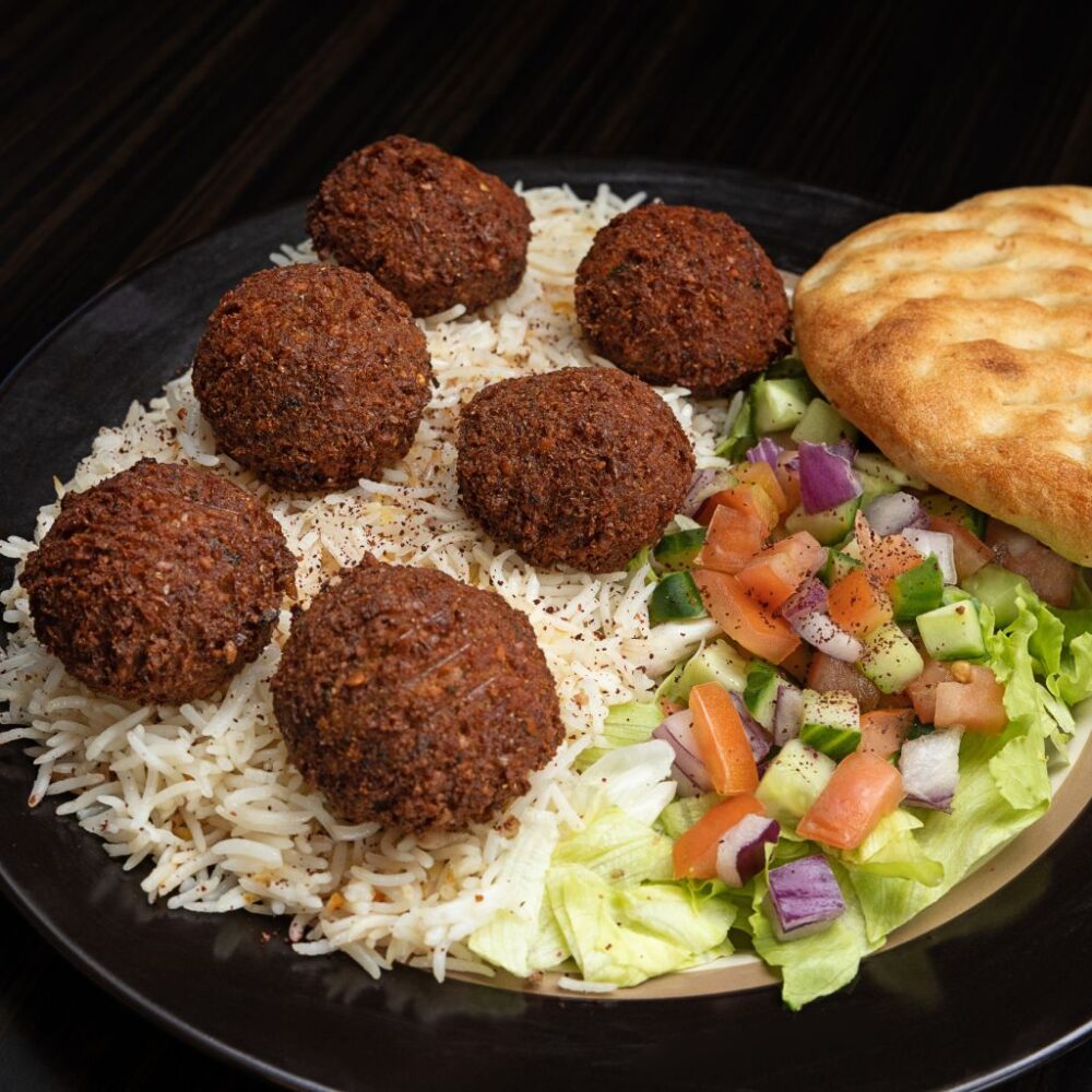 aFalafel Plate - (Served with Rice, Salad & Naan) 2 - the kabab shoppe