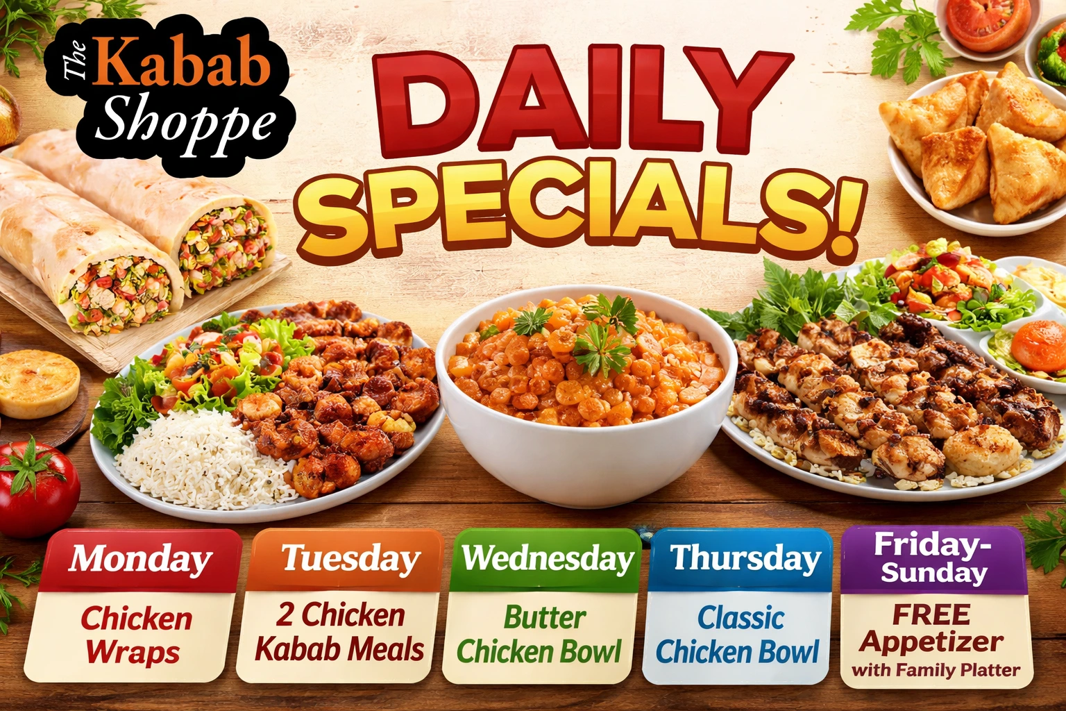 Daily specials at The Kabab Shoppe