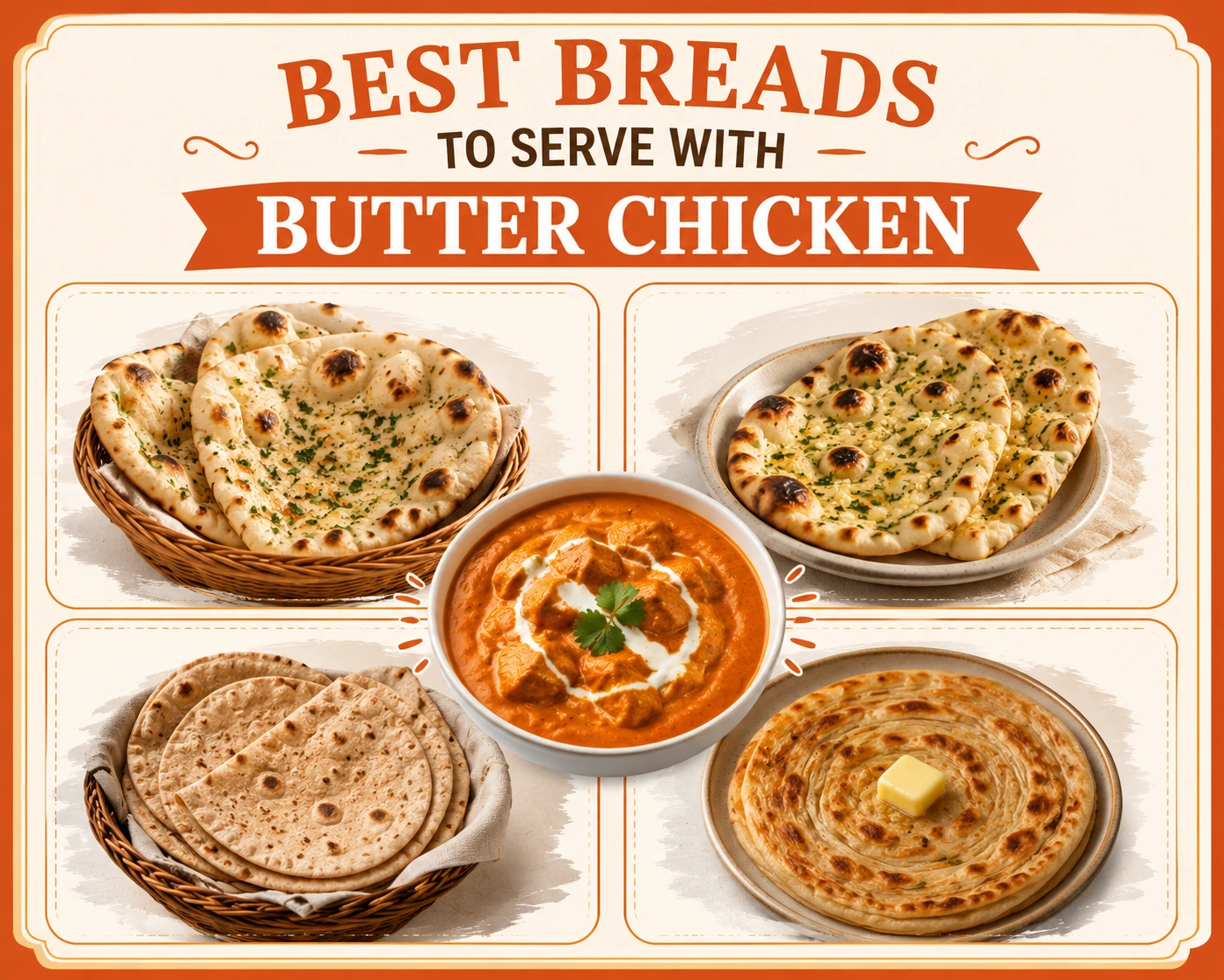 Best breads to serve with butter chicken including naan and roti