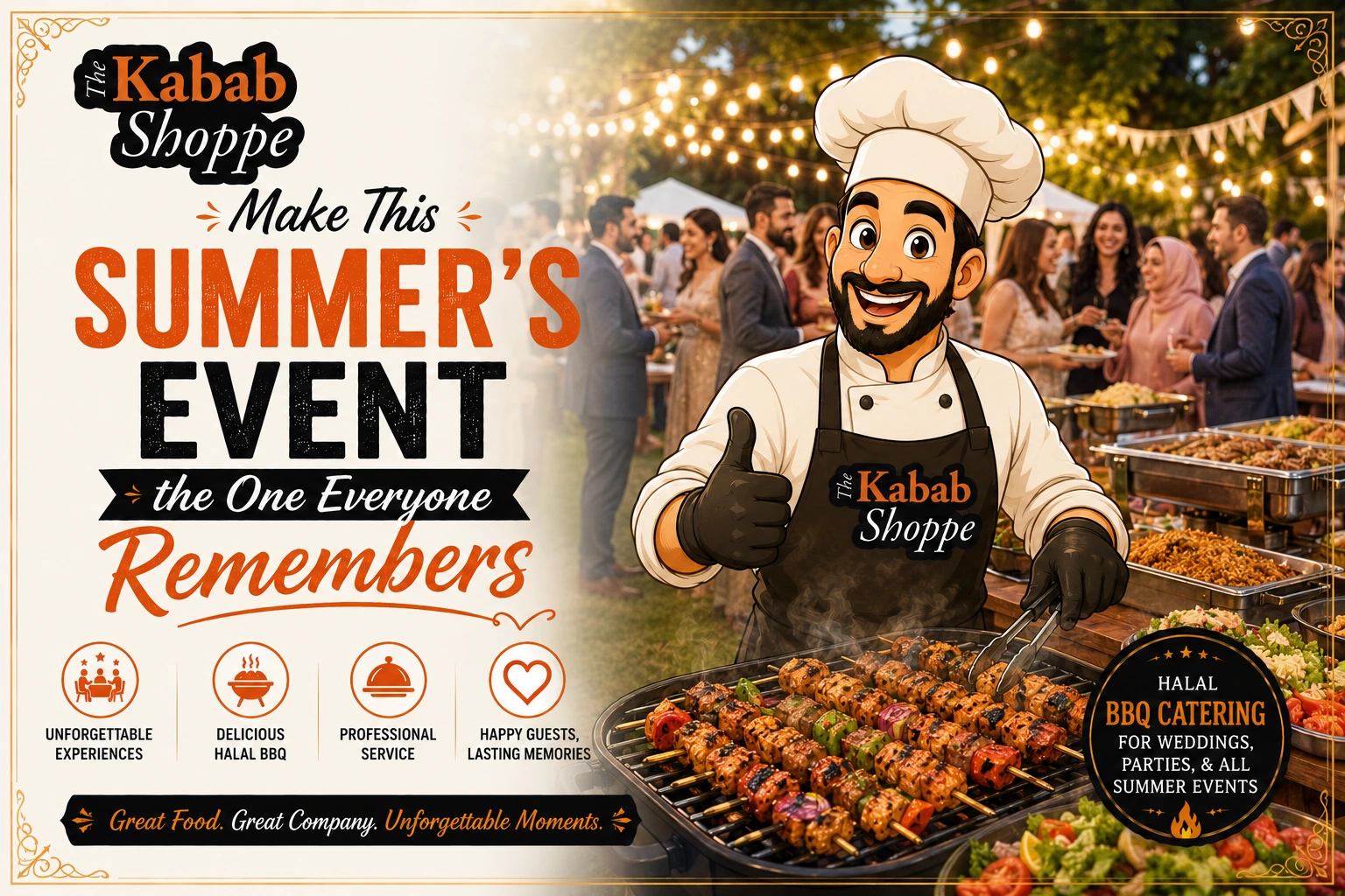 Freshly grilled halal kababs plated for an unforgettable summer event in Durham