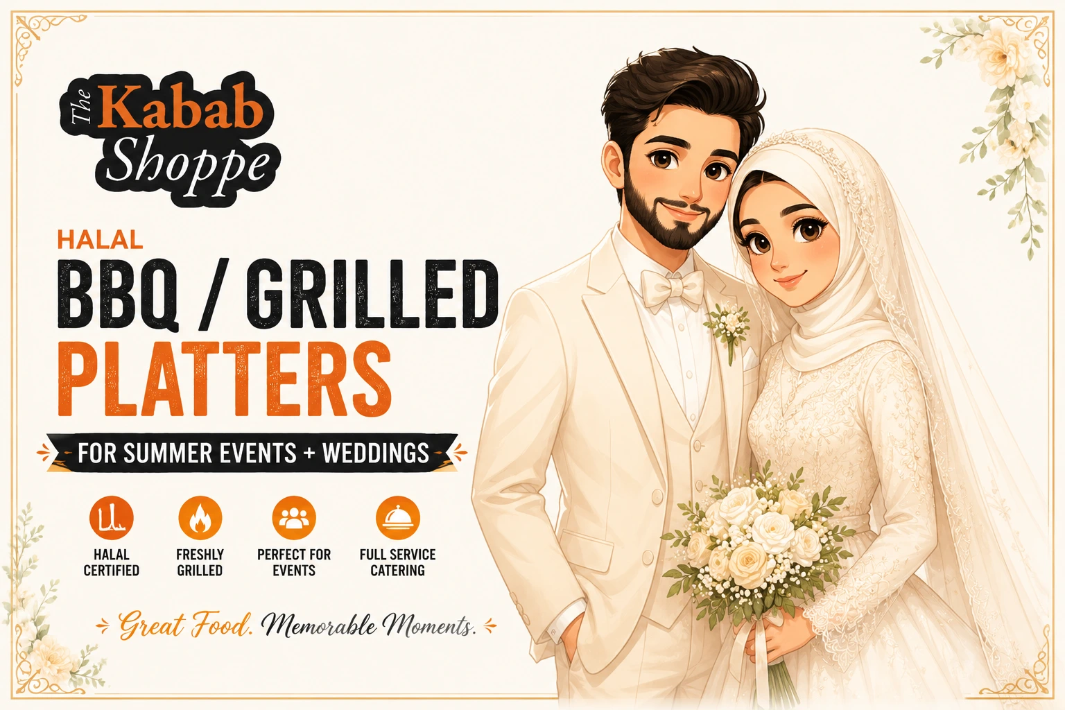 Elegant halal catering setup for a wedding by The Kabab Shoppe in Durham
