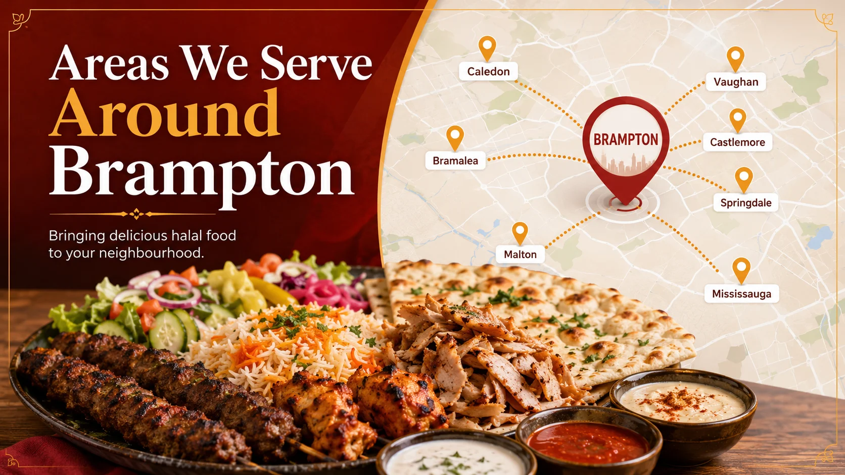 Areas served around Brampton by The Kabab Shoppe halal restaurant
