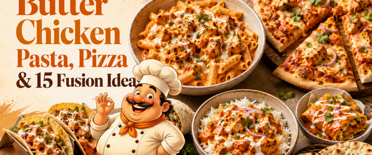 Butter chicken pasta pizza