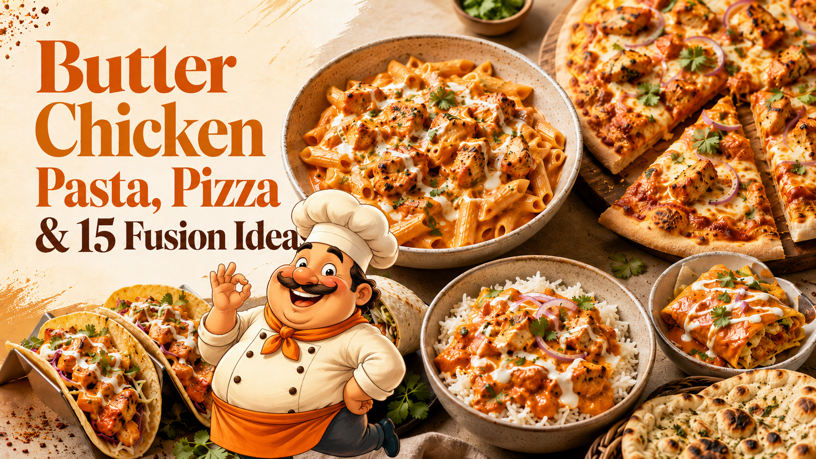 Butter chicken pasta pizza
