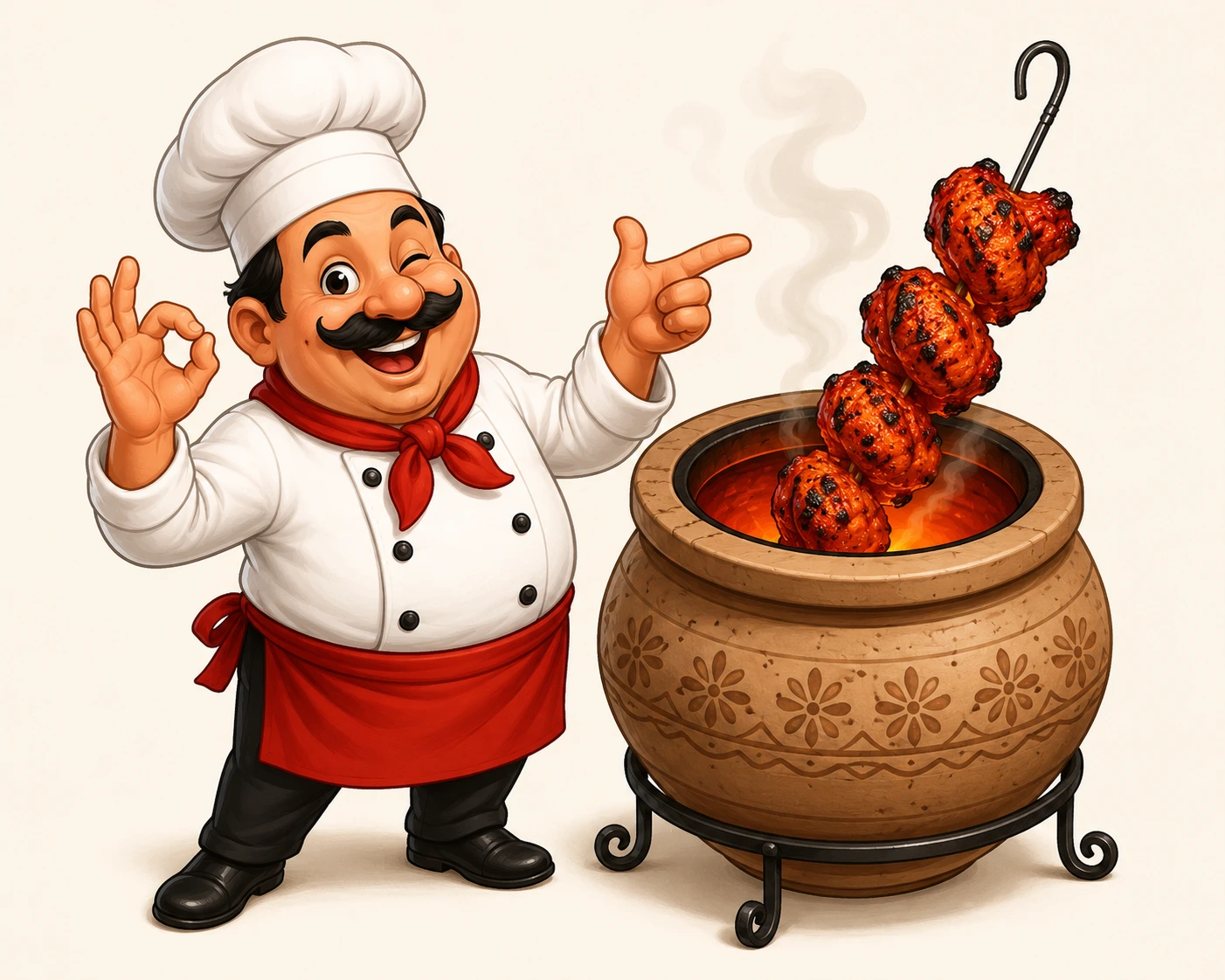 Chef cooking tandoori dishes at the tandoor oven
