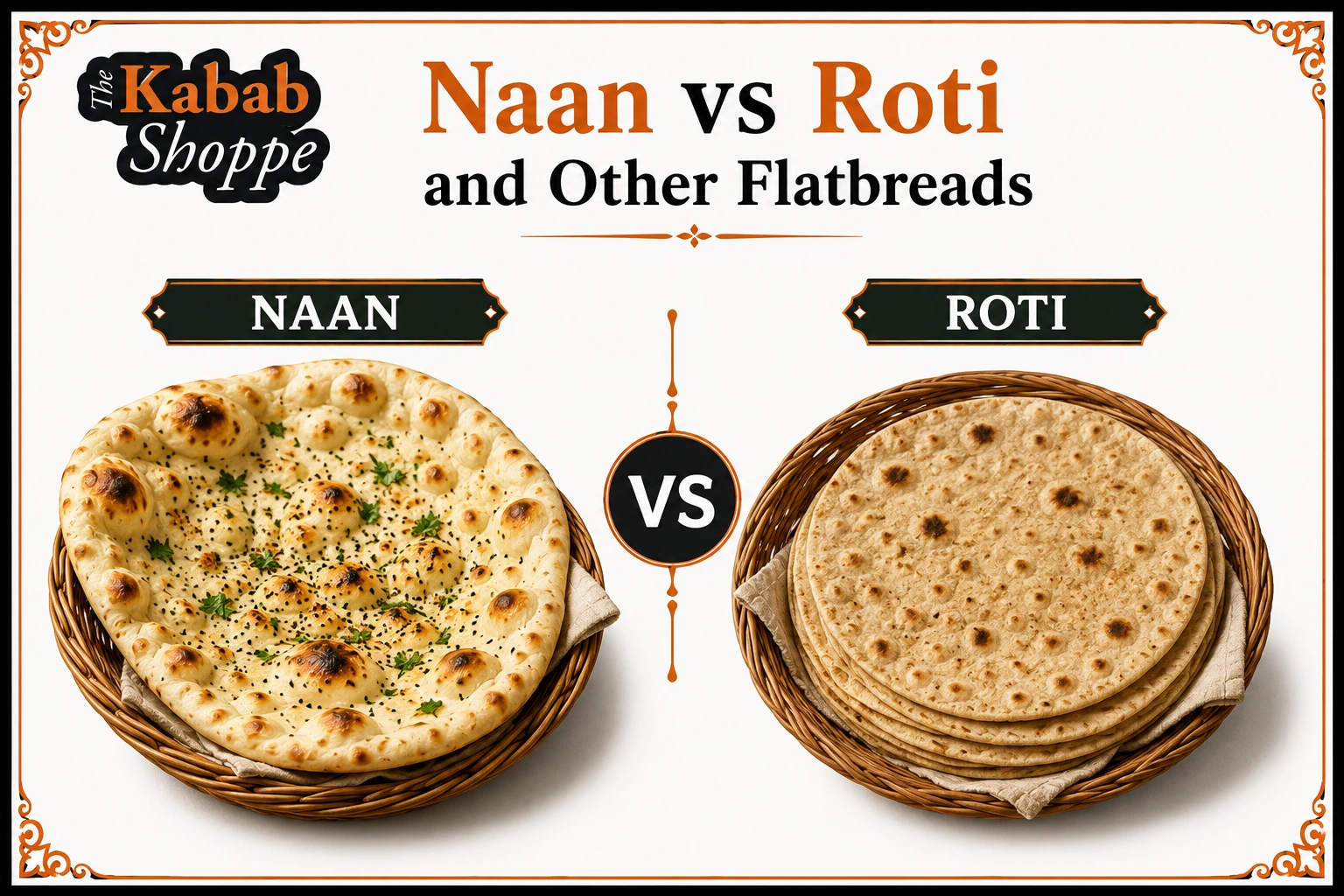 Side-by-side comparison of soft naan bread and thin whole wheat roti