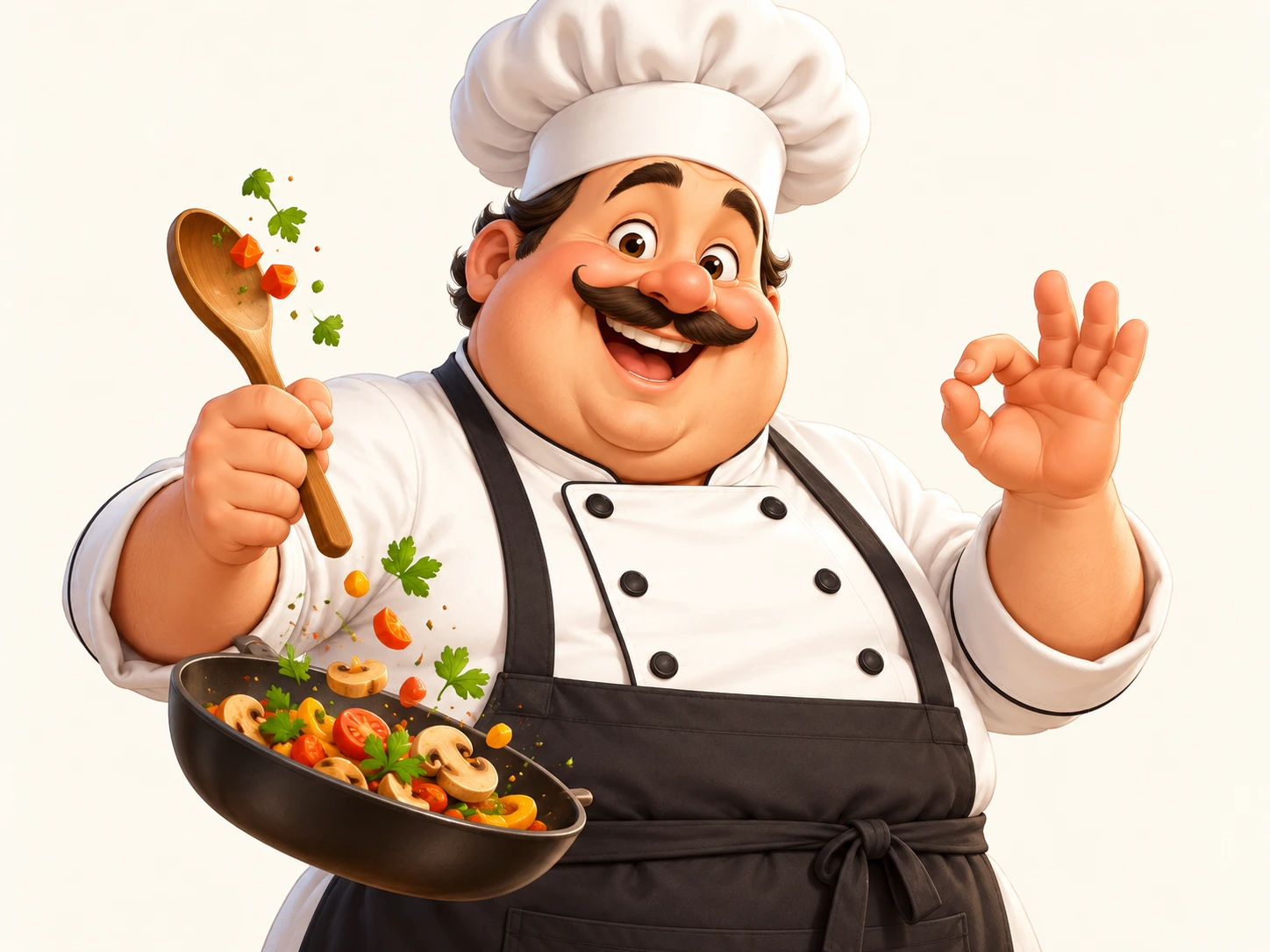 Jolly chef from The Kabab Shoppe tossing colourful vegetables for office holiday party catering